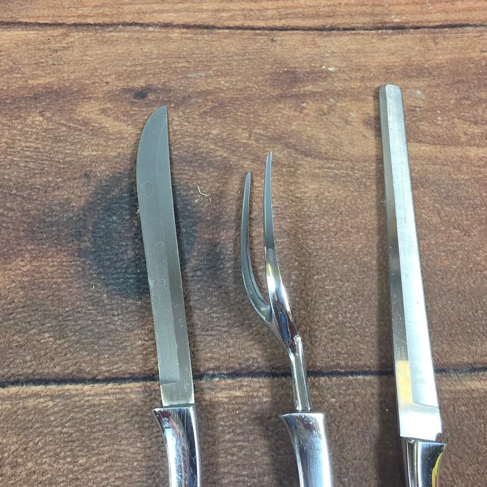 Carvel Hall Carving Set Home OS Silver Good MCM Stainless 3pc USA